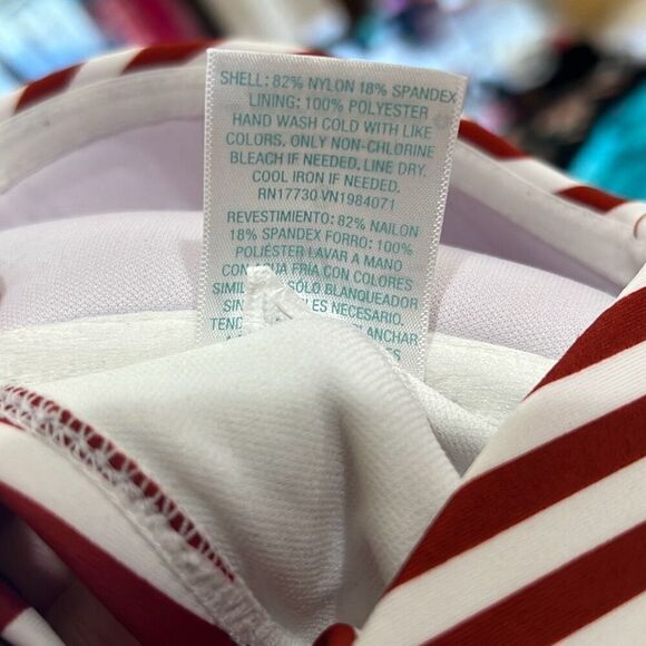 Kona Sol Twist Bandeau One Piece Swimsuit Deep Red and White Stripes Size Small - Picture 15 of 15